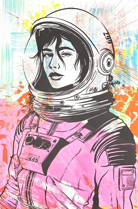 Astronautin Hand-Finished Multiple Siebdruck Unikat
